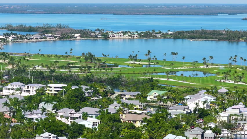 Wealthy waterfront residential area. Rich neighborhood with expensive vacation homes in Boca Grande, small town on Gasparilla Island in southwest Florida