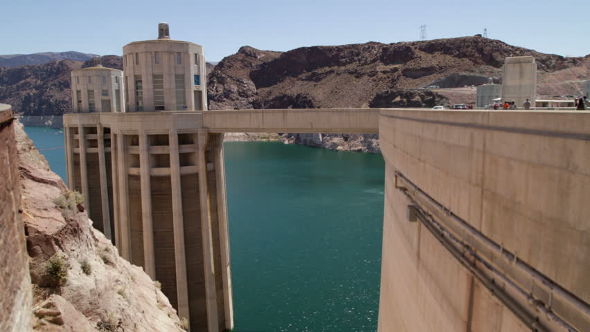 Two of the water intake towers at the Hoover Dam on the border between Arizona