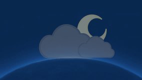 Floating digital data elements with cloud and crescent moon over Earth animation. Technology, cloud computing, cyberspace, futuristic, global, networking - Powered by Shutterstock - Get 15% off with code: PIKWIZARD15