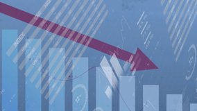 Animation of declining financial graph with downward arrow on world map background. Finance, recession, global, economics, downturn, analytics - Powered by Shutterstock - Get 15% off with code: PIKWIZARD15