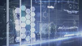 Animation of digital interface displaying social media icons with hexagonal patterns. Technology, network, connectivity, communication, futuristic, virtual - Powered by Shutterstock - Get 15% off with code: PIKWIZARD15