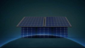 Generating energy, solar panels with digital animation overlay above Earth. Sustainability, renewable, technology, environment, clean energy, futuristic - Powered by Shutterstock - Get 15% off with code: PIKWIZARD15