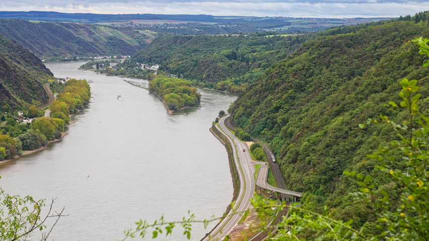 Beautiful viewpoint above the Rhine River Valley on a cloudy summer day, Germany