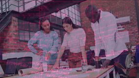 Collaborating in office, diverse team creating animation with digital data overlay. Teamwork, collaboration, brainstorming, creativity, technology, innovation - Powered by Shutterstock - Get 15% off with code: PIKWIZARD15