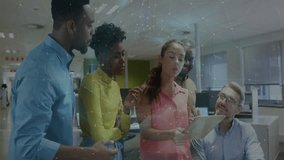 In office, colleagues discussing digital network connections and laughing together. teamwork, brainstorming, communication, business, workplace, collaboration - Powered by Shutterstock - Get 15% off with code: PIKWIZARD15