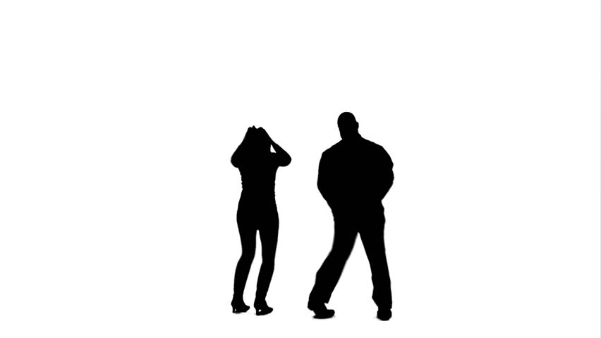 Silhoutted man and woman dancing, which eventually turns into an Irish jib.