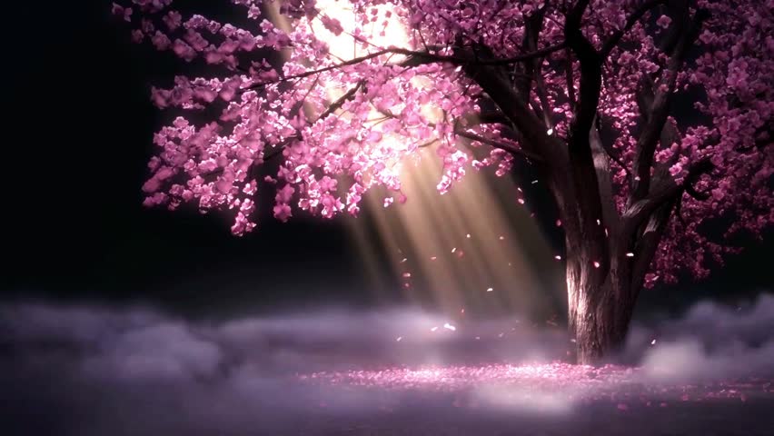 Pink cherry blossom petals falling, background video, cherry blossoms in 3D space, spring petals falling, beautiful romantic stage background video, dance background, loop video.