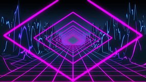 Tunnel of pink neon squares moving on a grid landscape in a seamless loop. Retro synthwave vj loop. Good for music projects. - Powered by Shutterstock - Get 15% off with code: PIKWIZARD15