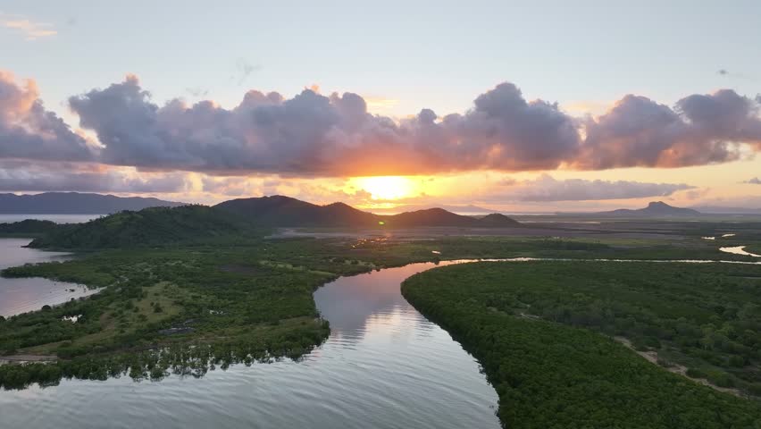 Spectacular aerial footage of Bohle River Bushland Beach Townsville Queensland, Australia