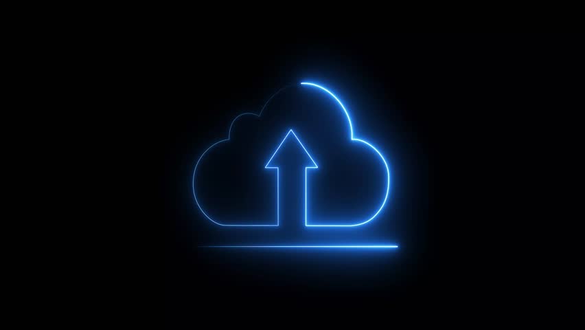 Glowing neon upload icon cloud Arrow animation. Neon symbol cloud Loading Pending circle icon background animation sign business sign amazing set business icon sets technology