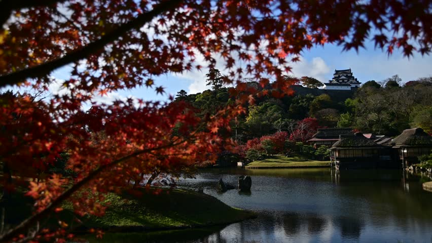 An autumn morning of GENKYUEN garden, HIKONE-JO castle (HIKONE, SHIGA, 2024, Dec.)