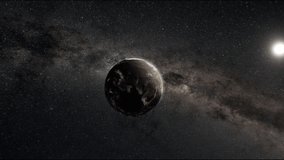 A 3D visualization of Earth during the late heavy bombardment, with asteroids and comets impacting the surface. Fiery explosions and craters depict the chaotic early Archean period. 3D Illustration - Powered by Shutterstock - Get 15% off with code: PIKWIZARD15