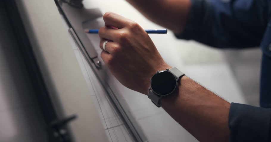 Hands, designer and drawing with ruler, board and lines for creativity, editing or process at company. Person, canvas and paper with tools, writing or sketch with project management at small business
