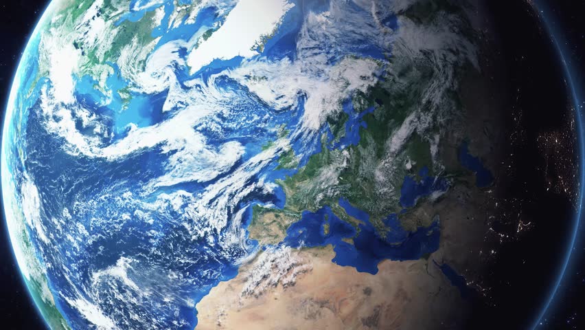Earth zoom in from space and focus on Natural History Museum, London. 3D Animation. Background for travel intro.