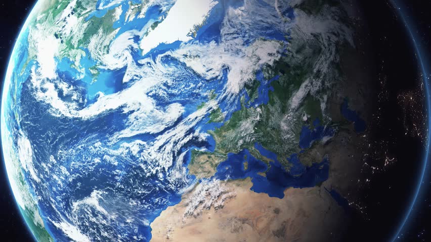 Earth zoom in from space and focus on Stonehenge, Salisbury. 3D Animation. Background for travel intro.