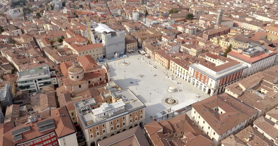 Aerial view of the Piazza del Duomo, also known as Piazza del Mercato. It is the largest and most important square in the historic center of L