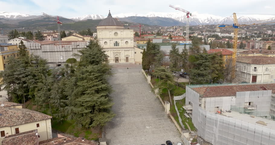 Aerial view of Basilica of San Bernardino located in the historic center of L