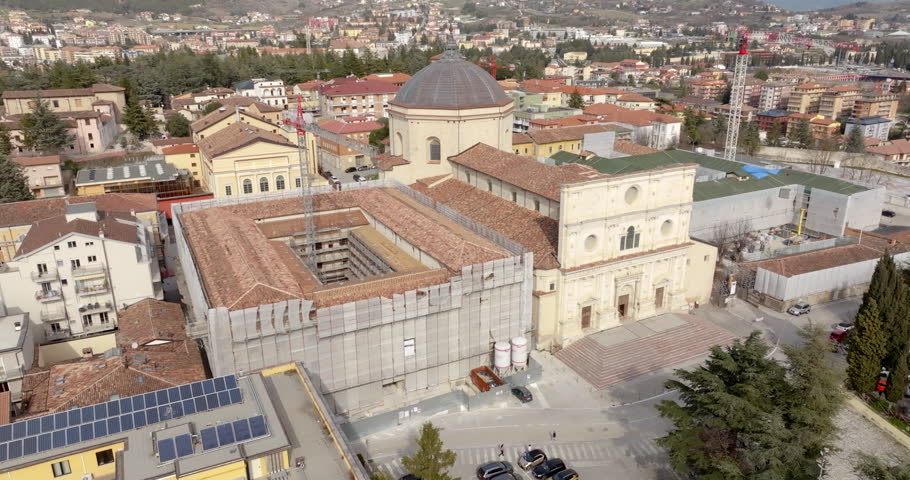 Aerial view of Basilica of San Bernardino located in the historic center of L