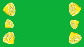 Looped Lemon Frame Animation Isolated on Green Screen. Fresh Half Lemons Motion Graphics. Summer Time Creative Animated Pattern Design. Organic Natural Limes Fruits. Motion graphics.Rich in Vitamins. - Powered by Shutterstock - Get 15% off with code: PIKWIZARD15