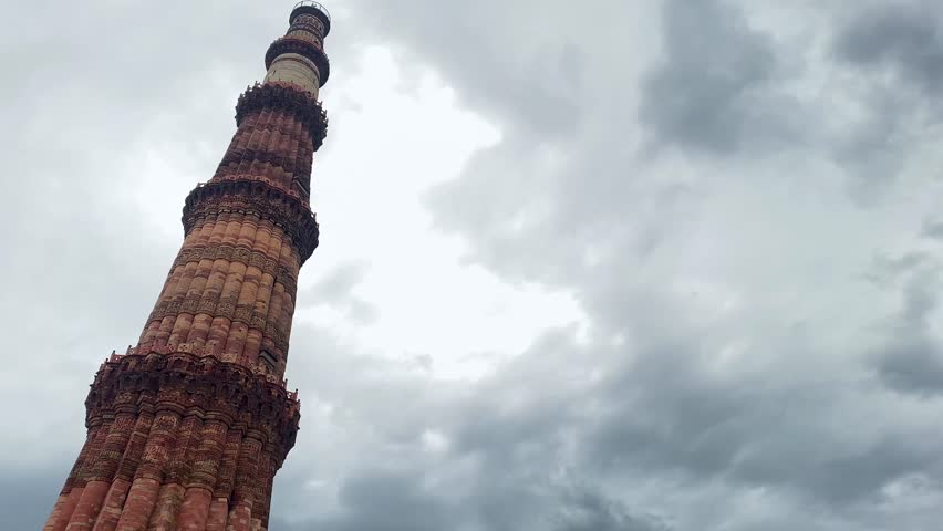 New Delhi, Delhi, India 27 July 2022. The Qutub Minar in Delhi, India, is the tallest brick minaret at 72.5 meters, showcasing 12th-century Indo-Islamic architecture.