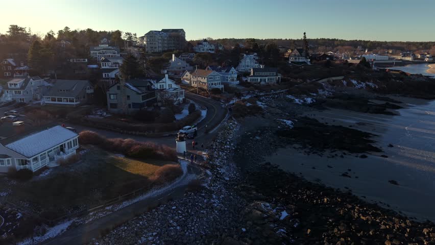 A drone flight along the Maine seascape at the OgunQuit area which is close to the Israels Head and the Oarweed Cove