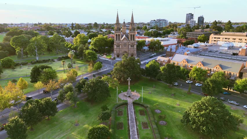 Breathtaking 4K aerial drone footage of Adelaide City, South Australia, showcasing the CBD, St Peter