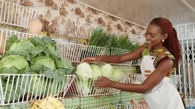 Successful African woman small business entrepreneur of a grocery shop selling fresh healthy fruits and vegetables produce. - Powered by Shutterstock - Get 15% off with code: PIKWIZARD15