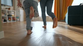 Children run barefoot house. Happy kids chasing dream through house. Joyful moment children run inside imagining endless possibilities. Family house filled with laughter as children run dream freely. - Powered by Shutterstock - Get 15% off with code: PIKWIZARD15