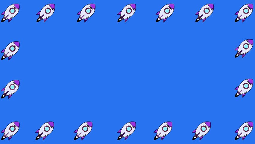 Cartoon Space Rockets frame design on blue screen.