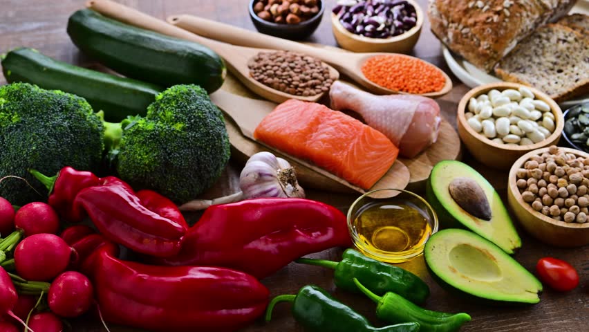 Food products representing the DASH diet which was created to help lower high blood pressure