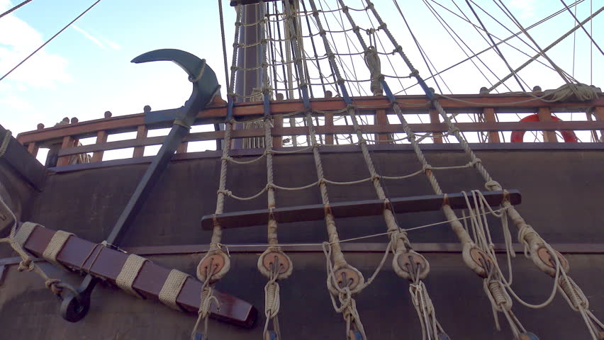 Details of the Spanish galleon, Andalucia, docked in the port of Alicante, Spain.
