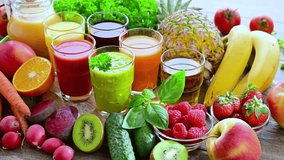 Glasses with fresh organic vegetable and fruit juices. Detox diet - Powered by Shutterstock - Get 15% off with code: PIKWIZARD15