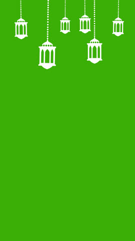 Animated Vertical Flat Style Lanterns for Ramadan and Holidays.  Ramadan Kareem and Eid Mubarak Animation Design in  Flat Style. 4k design element isolated on green screen