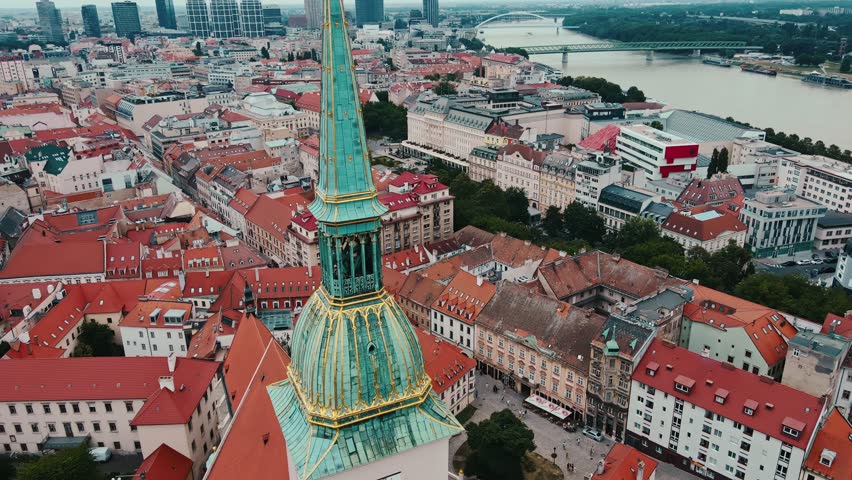 Aerial view of Bratislava, Slovakia with historic St. Martin