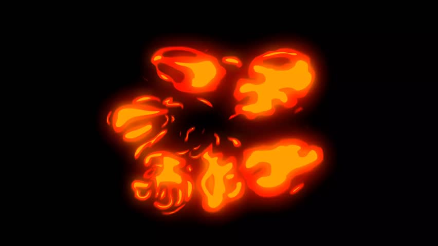 Cartoon fire explosion animation on a black screen with vibrant flames and dynamic motion. Perfect for VFX, games, transitions, or explosive visual effects