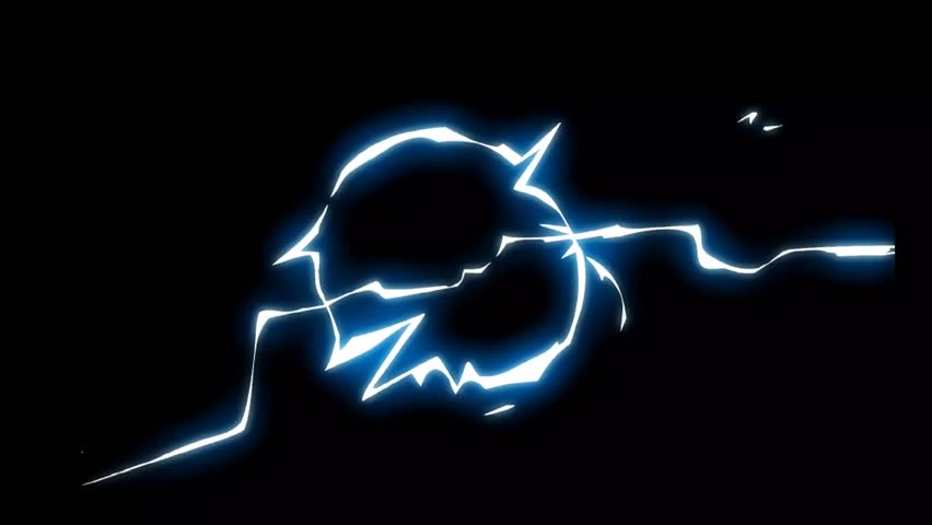 Blue lightning and circle animation on a black screen. Electrifying energy bolts flash and swirl in a dynamic loop, creating a powerful and futuristic visual effect