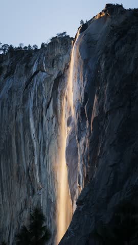 4K Firefall, horse tail fall, at Yosemite National park vertical time-lapse