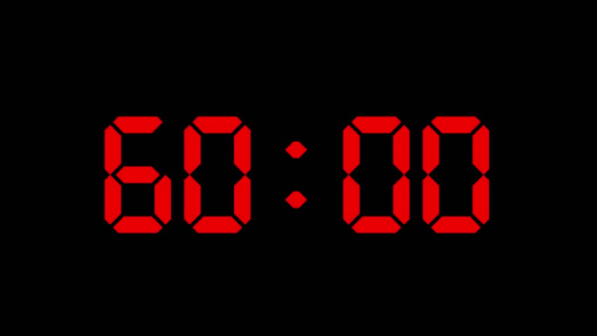 Digital Countdown Timer Animation Red Digit 60 to 0 Seconds 4K Video