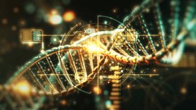 Futuristic DNA strand rotating with digital interface analyzing data - Powered by Shutterstock - Get 15% off with code: PIKWIZARD15