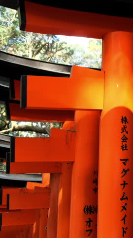 Lots of red Torii gate corridor at Fushimi Inari Taisha, Kyoto Japan.