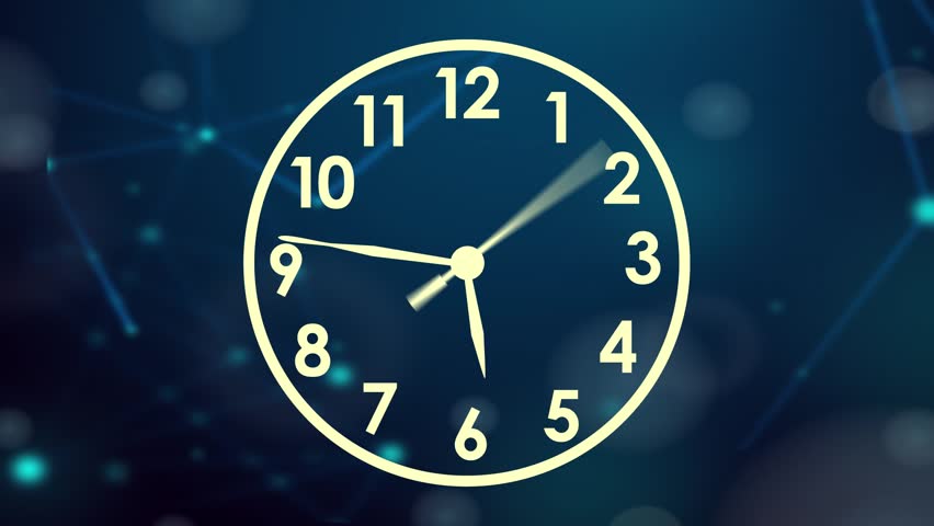 Reverse Time lapse animation analog Clock stopwatch icon Countdown timer 4K video face isolated against in a time lapse on moving colored background.
