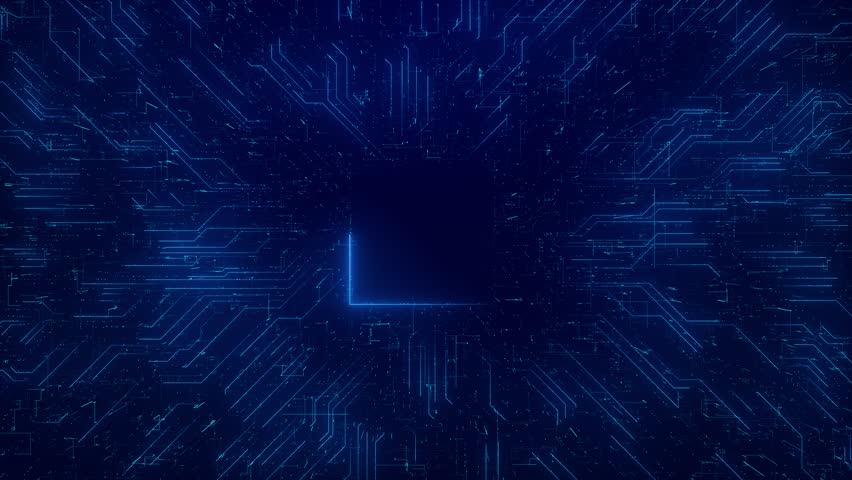 Digital Data moving on Circuit Board CPU high tech Artificial intelligence AI, data mining Processing data futuristic processor Futuristic cyber innovation automation brain. cyber innovation cyberpunk