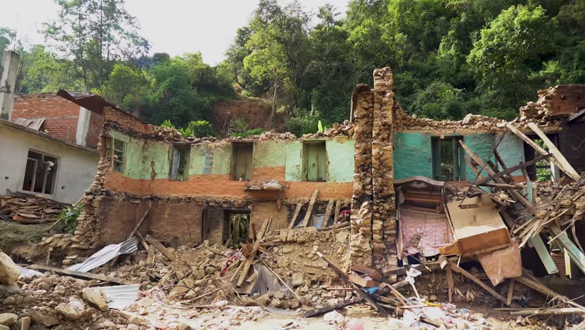 old abandoned house damage by flood in Lalitpur, Nepal.