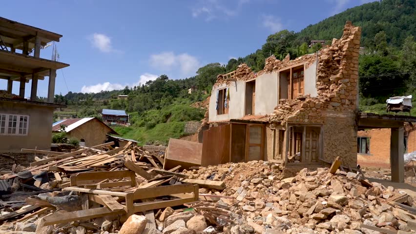 old abandoned house damage by flood in Lalitpur, Nepal.