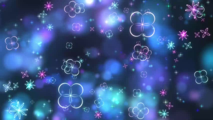  Sparkling floral particles and blue and purple neon circular particles. christmas style illumination: loop material: background in princess fantasy animation styl：abstract blue background with bubble