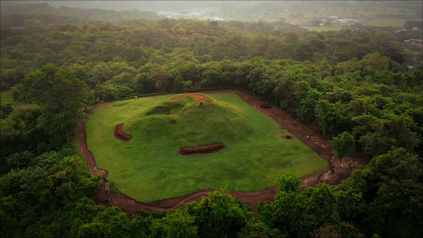 The hill fields are green in the morning with a tropical and cool feel