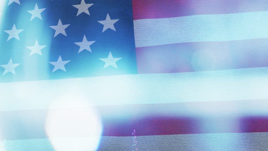 Happy Labor Day Celebration: Waving American Flag Fireworks. 3D Illustration