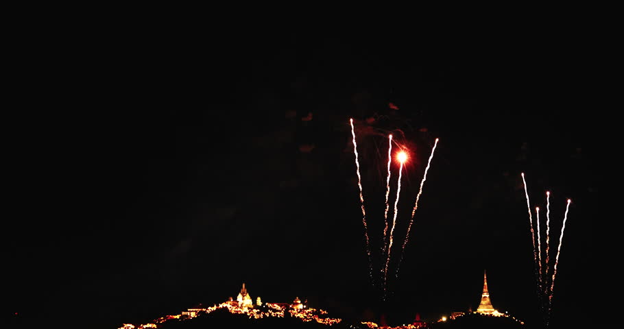 Fireworks annual festival over the Phra Nakhon Khiri or Khao Wang in Phetchaburi Province Thailand