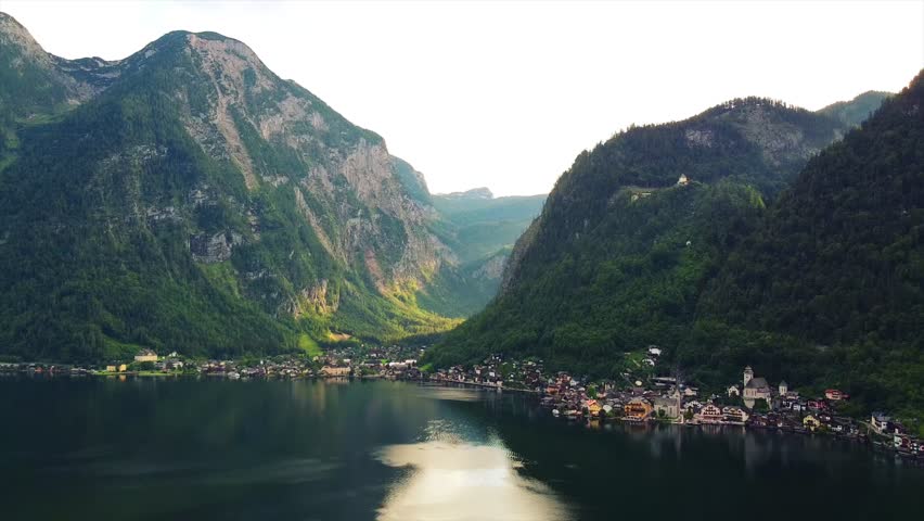 Flight over Hallstatt in the evening