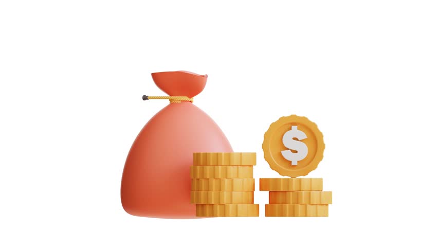 3D Money Bag and 3D Gold Coins Financial Growth Concept